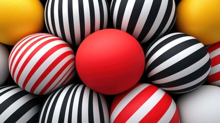 Obraz premium Colorful collection of striped balls playful arrangement creative display indoor setting top view art concept