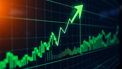 stock market graph raising up, crypto up, bullish market, green chart going up