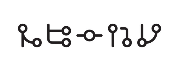 Branching diagram and merge node icons set Vector