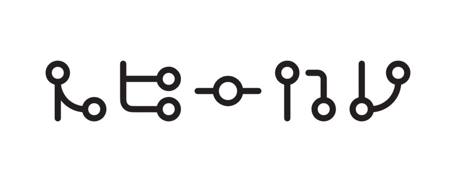 Branching diagram and merge node icons set Vector