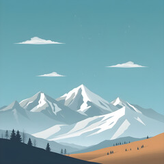 landscape with mountains illustration, digital minimalistic design 