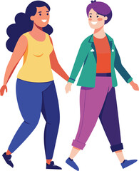 Obraz premium Female couple walking hand-in-hand, casual and happy