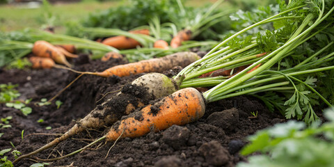 Carrot Harvest in Rich Soil Field