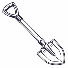 Black and White Shovel Vector Line Art Clip Art Gardening Illustration Metal Wooden Handle