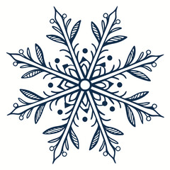 Elegant Intricate Snowflake Line Art Vector Design - Decorative Winter Holiday Illustration with Detailed Branches Leaves Berries