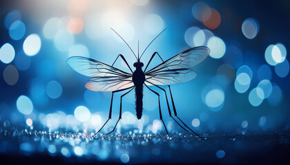 silhouette of mosquito blue bokeh background