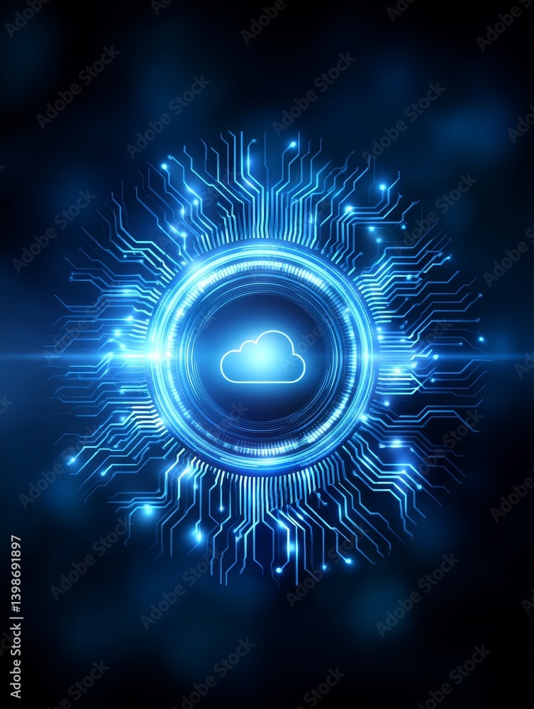 Poster cloud computing technology concept - abstract glowing blue cloud computing technology concept backgr