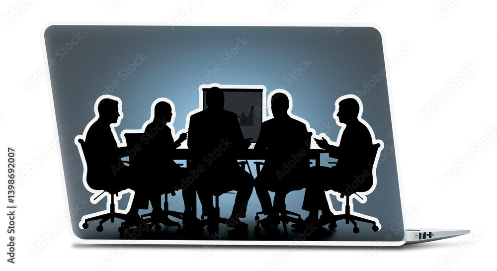 Poster a team of colleagues collaborating intensely on a project around a table illuminated by soft blue li