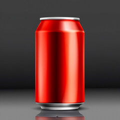 Plain red soda can on gray background standing upright