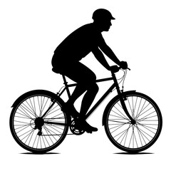 Obraz premium Cyclist in silhouette riding a bike against a plain background 