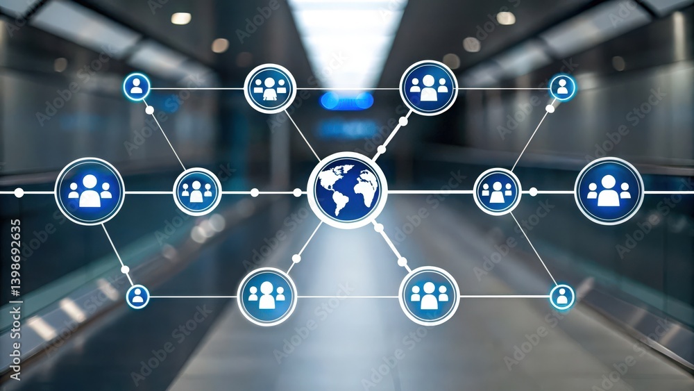 Poster a digital network graphic showcasing connections between users, symbolizing global communication and