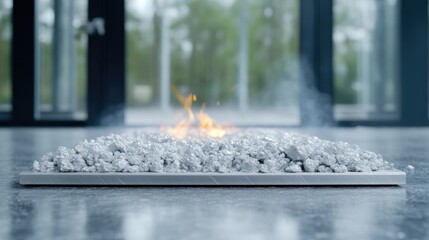 Modern fire pit,  white stone,  contemporary design