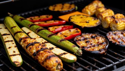 Grilled Vegetables Displaying Colors on a Barbecue Grill  