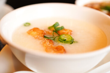 Closeup of Rice porridge from an authentic Chinese restaurant