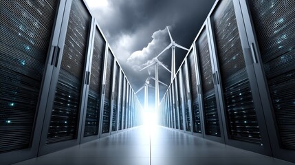 Data Centers: Powering the Future - Exploring the vital role of data centers in modern technology, emphasizing sustainability, innovation, infrastructure, and global connectivity. Symbolizing power