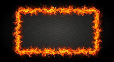 A fiery rectangular frame ablaze with intense orange and yellow flames, creating a dynamic and powerful border against a dark background.