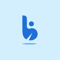 Blue logo of a person with an arm raised forming the letter b.