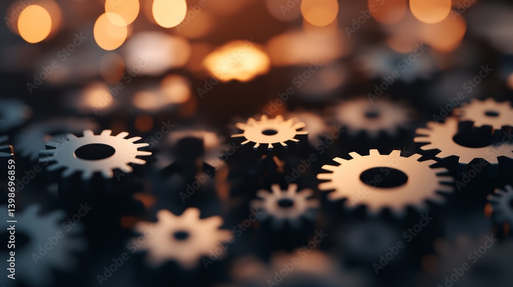 Aufkleber close-up view of detailed metal gears and cogs in motion showcases the complexity of industrial mach