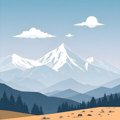 landscape with mountains illustration, digital minimalistic design 