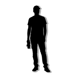 Silhouette of a man standing confidently against a white background  