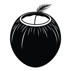 Vector coconut hand drawn sketch with palm leaf. Sketch vector tropical food illustration