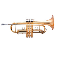 Obraz premium Close-up of a shiny brass trumpet showcasing its intricate design and valves