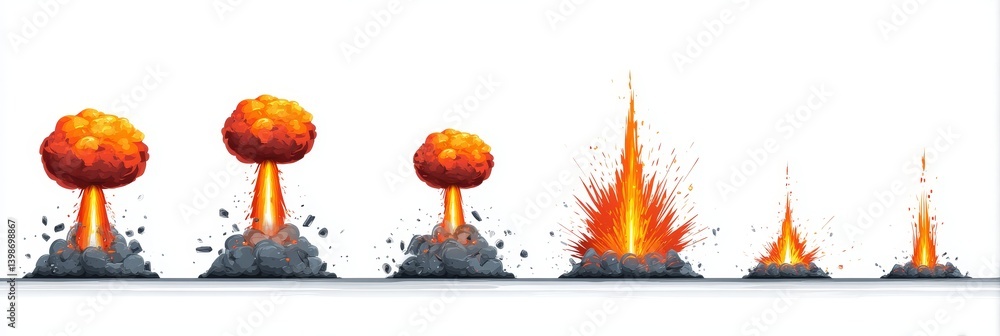 Aufkleber explosions animation sequence - a sequence showing various stages of an explosion animation, from in