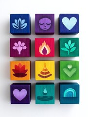 Every Moment Matters: Mindfulness Blocks - A set of colorful wooden blocks symbolizing mindfulness, peace, love, growth, and inner strength. Perfect for meditation, yoga, or mindful play
