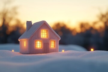 Cozy Knitted House Illuminated in Winter Night Scene
