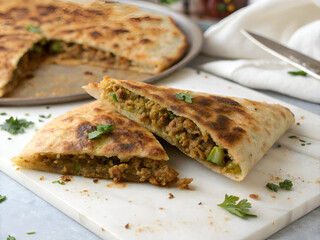 Close-Up of Savory Keema Wrapped in Soft and juicy Naan