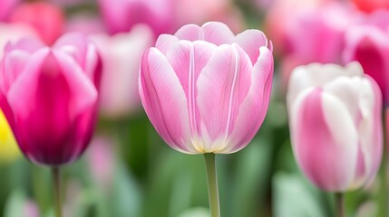 Fototapeta premium Pink and White Tulips Spring Flowers Bloom