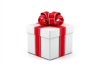 Fototapeta premium Gift Box with Red Ribbon - A pristine white gift box adorned with a vibrant red ribbon, ideal for celebratory occasions