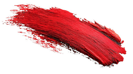Vibrant red paint brushstroke with texture on dark backdrop for artistic abstraction and color design

