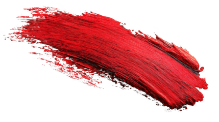 Vibrant red paint brushstroke with texture on dark backdrop for artistic abstraction and color design

