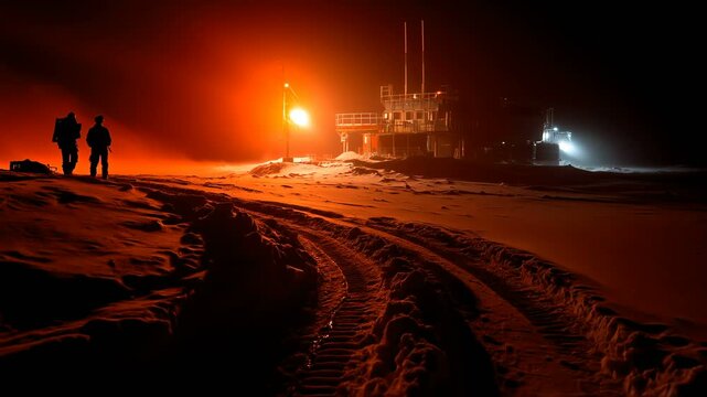 Explorers at Night A Stunningly Beautiful and Well Illuminated Research Station in the Harsh Arctic Environment