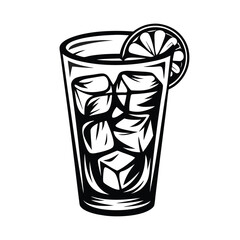 Monochrome Drink Silhouette Glass with Ice Cubes and Lemon Slice Minimalist Icon