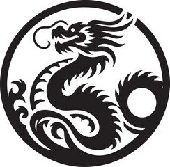 Fototapeta premium dragon with round shape silhouette victor design isolated on the white background.