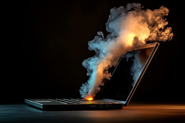 Digital Overload: A conceptual image depicting a hand made of fire emerging from a laptop, representing the overwhelming nature of digital work.