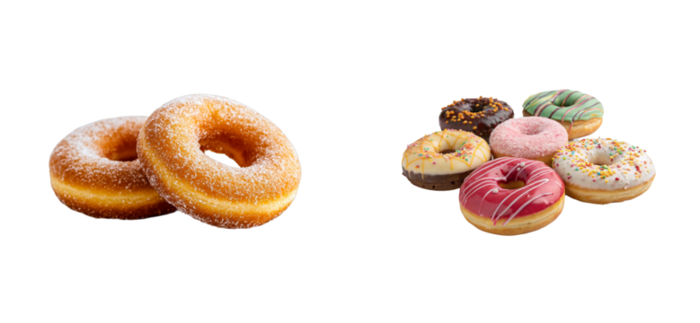 Delicious donuts tasting event bakery food bright setting. Cut out png set