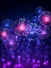 Happy New Year Fireworks Celebration Banner - Festive fireworks display, celebrating the new year with vibrant colors, bright lights, sparkling effects, and joyful energy. Symbolizing hope