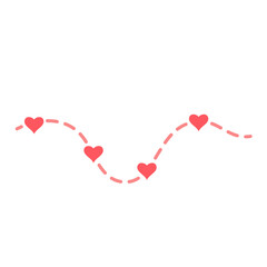 Heart route with dashed line. Love trip icon. Romantic travel symbol. 