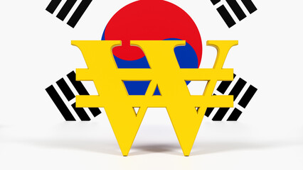 South Korean Won Stability: Golden 3D Currency Icon in Tech Innovation & Global Export Leadership – 8K Ultra HD Render with Taegeukgi Flag Symbolism