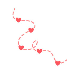 Heart route with dashed line. Love trip icon. Romantic travel symbol. 