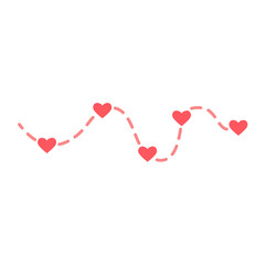 Heart route with dashed line. Love trip icon. Romantic travel symbol. 