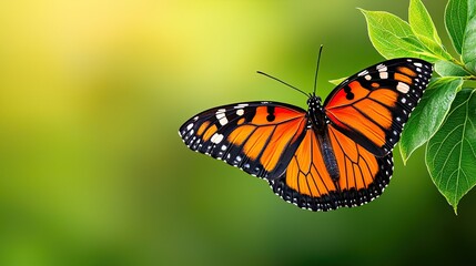 Fototapeta premium A Stunning Orange Butterfly on Lush Green Leaves