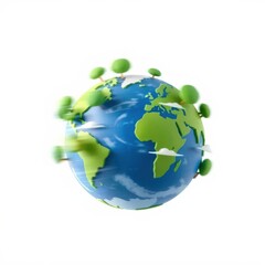 Fototapeta premium A whimsical illustration of a green and blue Earth with trees and clouds, conveying environmental themes.