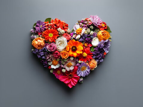 Blooming heart shaped floral display for valentine's day, creating love and romance for greeting card, wedding invitation and expressing affection through flowers