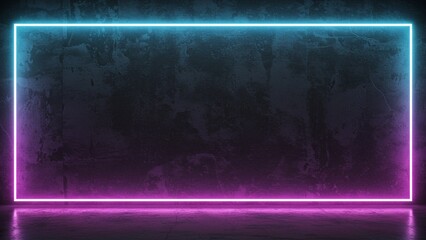 Cement Wall with Neon Light on Dark Background