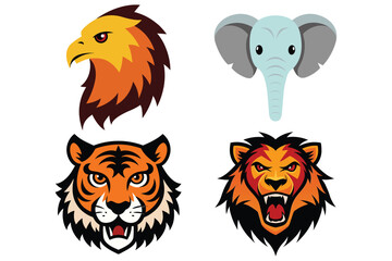 set of lion head, set of animals