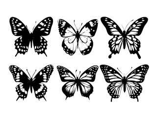 Butterfly Silhouettes Vector Set – Black and White Insect Illustrations on White Background

